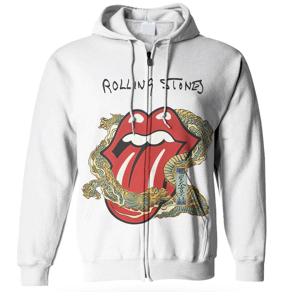The Rolling Stones Merch Big Tongue Gold Dragon Tattoo Japan Style TShirt Sweatshirt Hoodie - White
