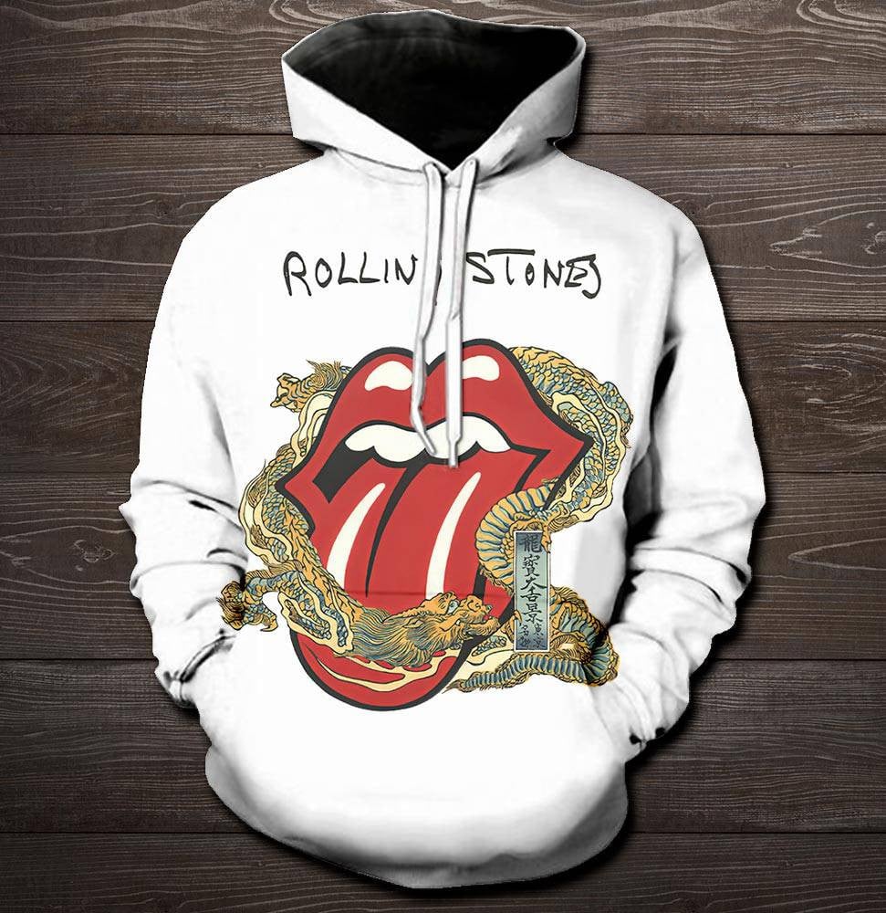 The Rolling Stones Merch Big Tongue Gold Dragon Tattoo Japan Style TShirt Sweatshirt Hoodie - White