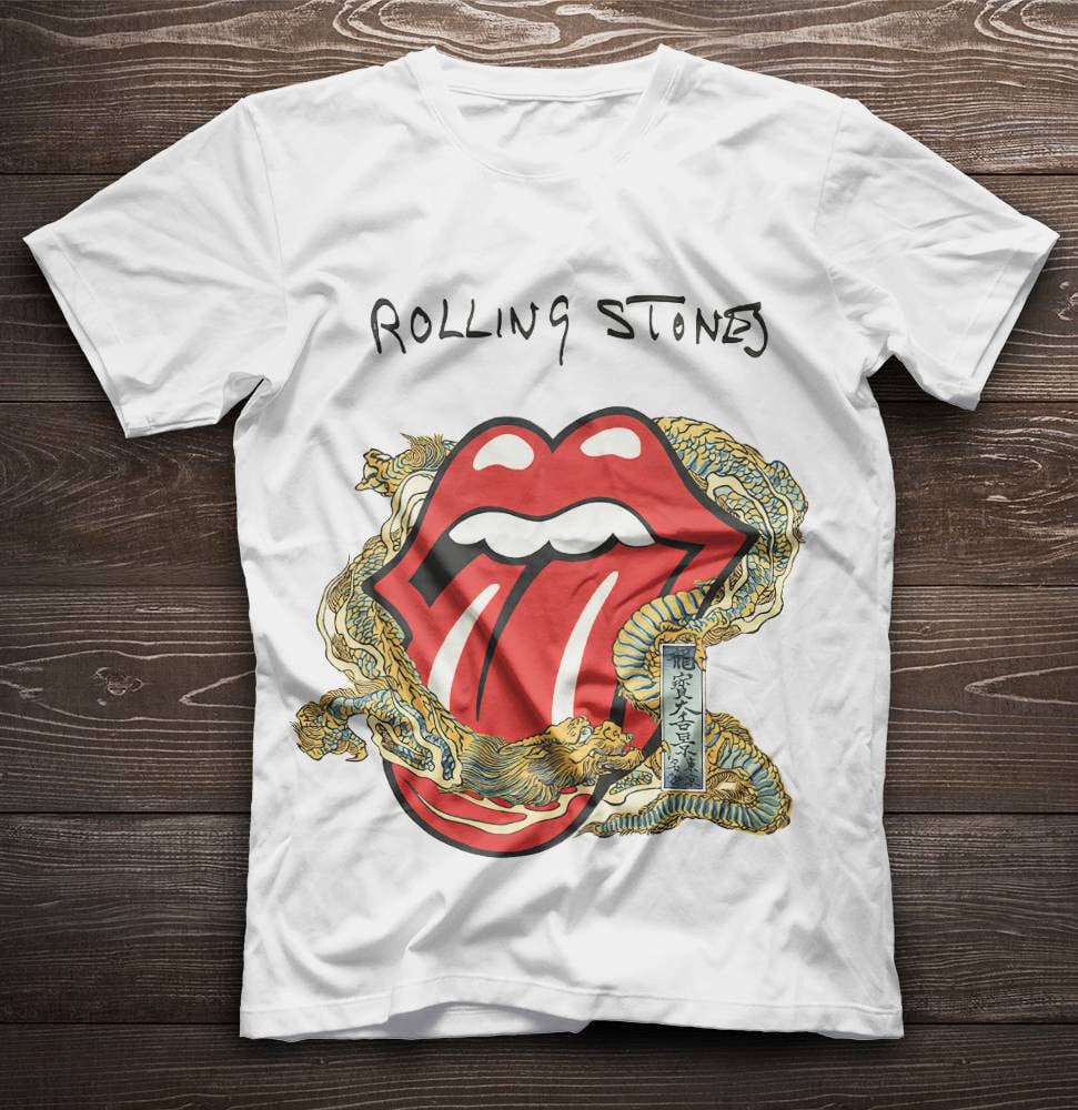 The Rolling Stones Merch Big Tongue Gold Dragon Tattoo Japan Style TShirt Sweatshirt Hoodie - White