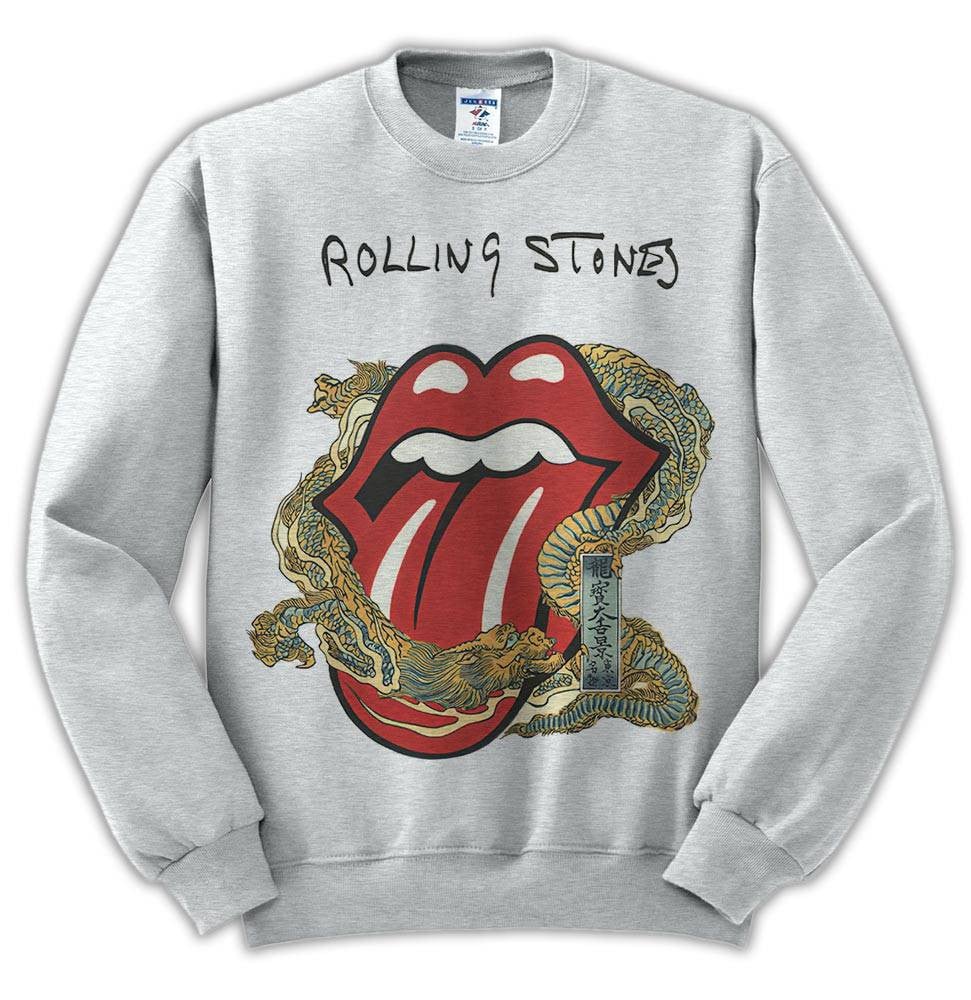 The Rolling Stones Merch Big Tongue Gold Dragon Tattoo Japan Style TShirt Sweatshirt Hoodie - White