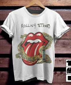 The Rolling Stones Merch Big Tongue Gold Dragon Tattoo Japan Style TShirt Sweatshirt Hoodie - White