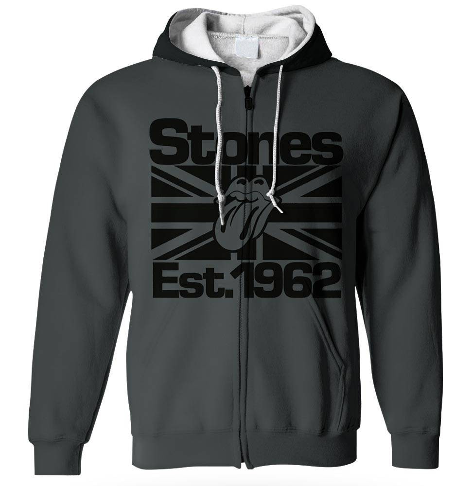 The Rolling Stones Merch Black on Black Union Jack Lick TShirt Sweatshirt Hoodie - Dark Heather