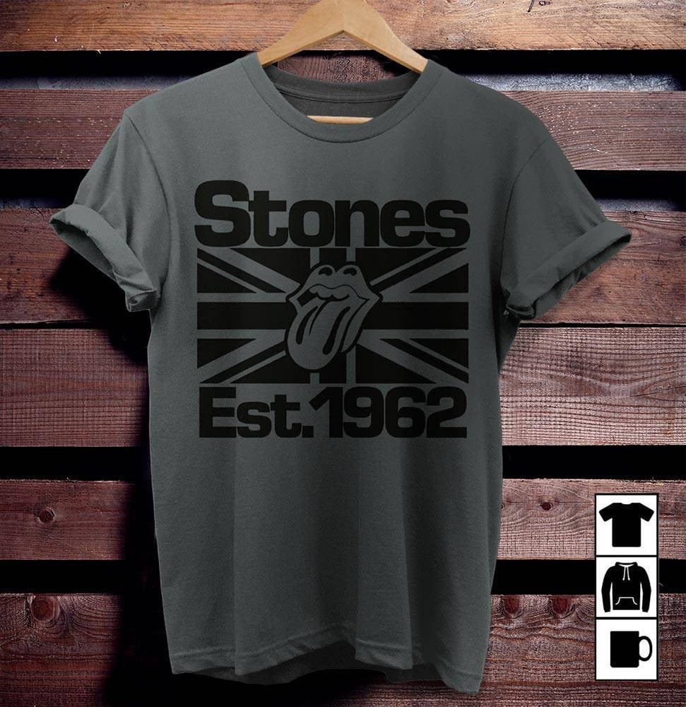 The Rolling Stones Merch Black on Black Union Jack Lick TShirt Sweatshirt Hoodie - Dark Heather