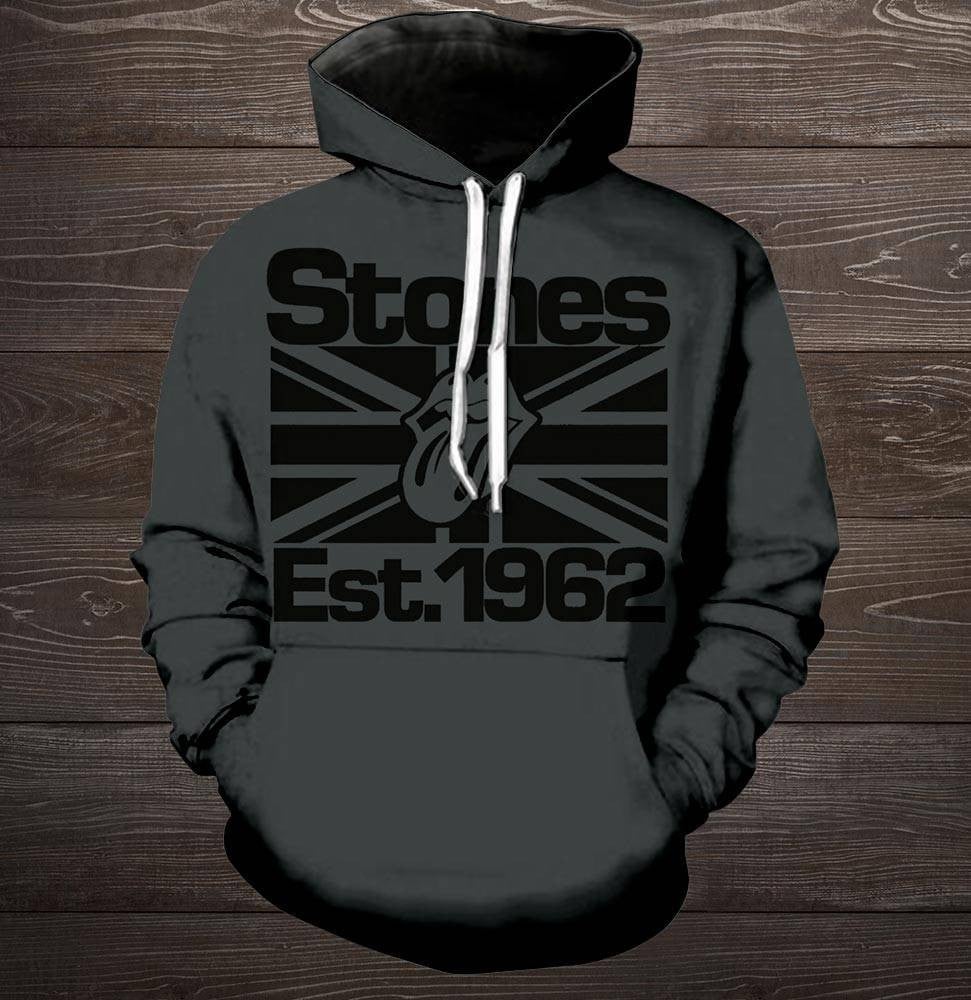 The Rolling Stones Merch Black on Black Union Jack Lick TShirt Sweatshirt Hoodie - Dark Heather