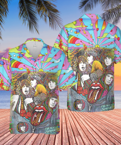 The Rolling Stones Psychedelic Pattern Hippie Hawaiian Shirt